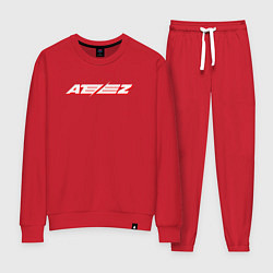 Костюм хлопковый женский Ateez logo, цвет: красный