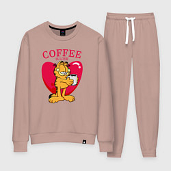 Костюм хлопковый женский Coffee is love Гарфилд, цвет: пыльно-розовый