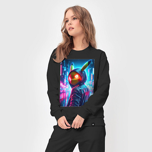 Женский костюм Крутой Пикачу в модном прикиде - нейроарт / Черный – фото 3