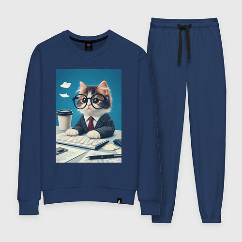 Женский костюм Котёнок офисный планктон - нейроарт / Тёмно-синий – фото 1