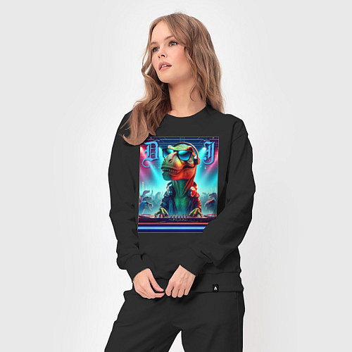 Женский костюм Cool tyrannosaur DJ - ai art / Черный – фото 3