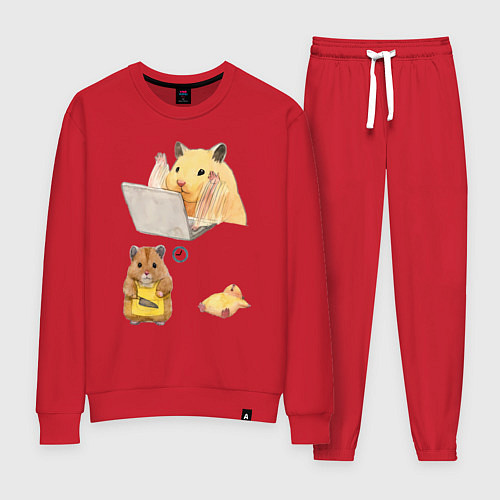 Женский костюм Хомяки за работой - распорядок дня мем / Красный – фото 1
