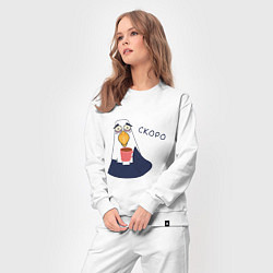 Костюм хлопковый женский Орел с надписью скоро, цвет: белый — фото 2