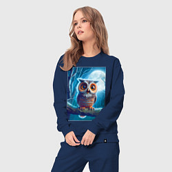 Костюм хлопковый женский Милый совёнок на фоне луны - нейроарт фантазия, цвет: тёмно-синий — фото 2