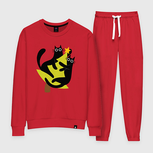 Женский костюм Черные коты на елке / Красный – фото 1