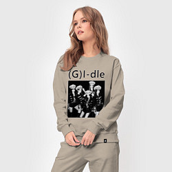 Костюм хлопковый женский G I-dle группа в стиле империи, цвет: миндальный — фото 2