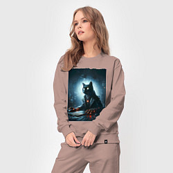 Костюм хлопковый женский Кибер кот за компьютером - неоновое свечение, цвет: пыльно-розовый — фото 2