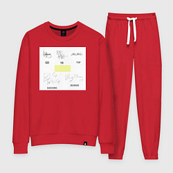 Костюм хлопковый женский Big bang подписи участников, цвет: красный