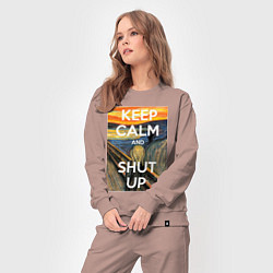 Костюм хлопковый женский Успокойся и заткнись - девиз, цвет: пыльно-розовый — фото 2