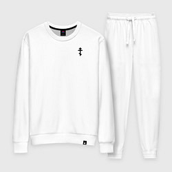 Костюм хлопковый женский Мы русские с нами Бог малый крест черный, цвет: белый