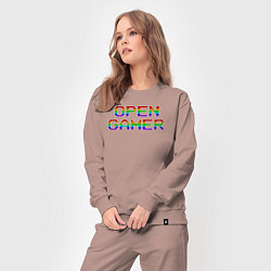 Костюм хлопковый женский Open gamer logo, цвет: пыльно-розовый — фото 2