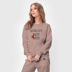 Костюм хлопковый женский Worlds best boss, цвет: пыльно-розовый — фото 2