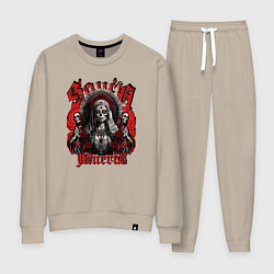 Костюм хлопковый женский Санта Муэрто с скелетами, цвет: миндальный