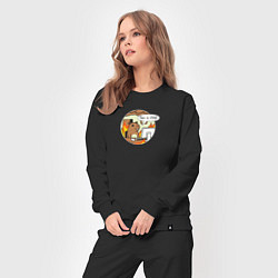 Костюм хлопковый женский Капибара за компьютером мем все в порядке, цвет: черный — фото 2