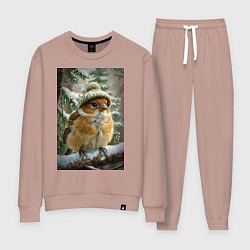 Костюм хлопковый женский Воробей в шапке, цвет: пыльно-розовый