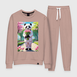 Женский костюм Панда с букетом тюльпанов