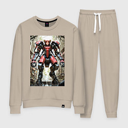 Костюм хлопковый женский Девушка управляет огромным мехом, цвет: миндальный