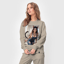 Костюм хлопковый женский Девушка-кошечка в комбинезоне, цвет: миндальный — фото 2