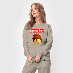 Костюм хлопковый женский Sigma boy roblox head - мем Роблокс Сигма бой, цвет: миндальный — фото 2