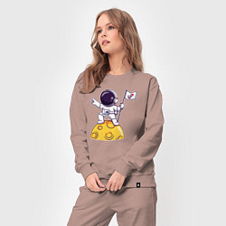 Костюм хлопковый женский Вперёд в космос, цвет: пыльно-розовый — фото 2