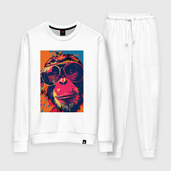 Костюм хлопковый женский Обезьяна в очках big pop art, цвет: белый