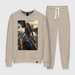 Костюм хлопковый женский Королеву преследует дракон, цвет: миндальный