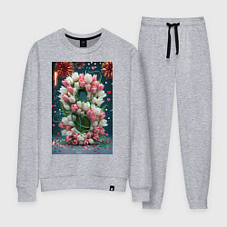 Костюм хлопковый женский Тюльпаны к празднику 8 марта, цвет: меланж