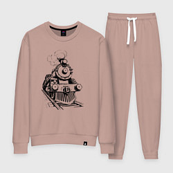 Костюм хлопковый женский Векторный паровоз, цвет: пыльно-розовый