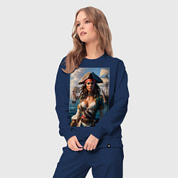 Костюм хлопковый женский Пиратка на фона флотилии кораблей, цвет: тёмно-синий — фото 2