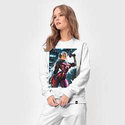 Костюм хлопковый женский Девушка с оружием в киберпанк стиле, цвет: белый — фото 2