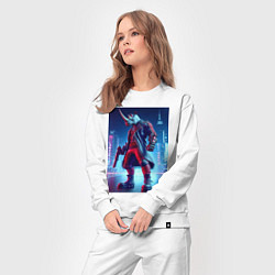 Костюм хлопковый женский Крутой носорог с пистолетом - киберпанк, цвет: белый — фото 2