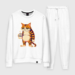 Костюм хлопковый женский Котик не выспался, цвет: белый