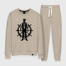 Костюм хлопковый женский Капитан и штурвал граффити, цвет: миндальный