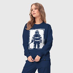 Костюм хлопковый женский Пожарный в белом квадрате, цвет: тёмно-синий — фото 2