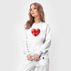 Костюм хлопковый женский Красное сердце из пазлов, цвет: белый — фото 2