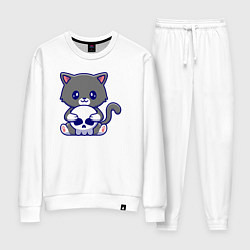 Костюм хлопковый женский Котик и черепок, цвет: белый