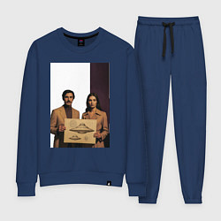 Костюм хлопковый женский Мужчина и женщина с чертежом НЛО ретро поп-арт 197, цвет: тёмно-синий