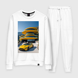 Костюм хлопковый женский Желтый суперкар у дома, цвет: белый