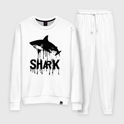 Костюм хлопковый женский Черная акула с каплями, цвет: белый