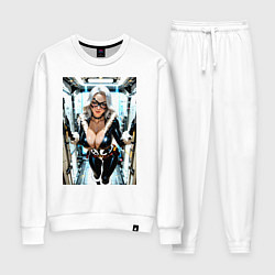 Костюм хлопковый женский Черная кошка в сейфе банка, цвет: белый