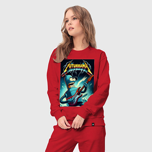 Женский костюм Рок гитарист Бендер и неоновые молнии / Красный – фото 3