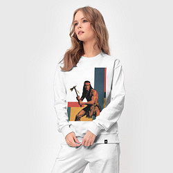 Костюм хлопковый женский Индеец с томагавком поп-арт, цвет: белый — фото 2