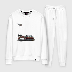 Костюм хлопковый женский Летающая пожарная машина ретрофутуризм, цвет: белый