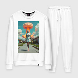 Костюм хлопковый женский Девушка в костюме монашки уходит от взрыва, цвет: белый