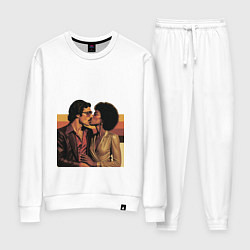 Костюм хлопковый женский Поцелуй поп-арт диско 1970-е, цвет: белый