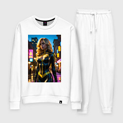 Костюм хлопковый женский Черная Канарейка на улице города, цвет: белый