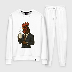 Костюм хлопковый женский Петух бизнесмен, цвет: белый