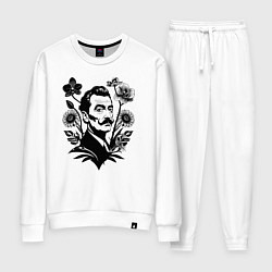 Костюм хлопковый женский Сальвадор Дали в цветочном обрамлении, цвет: белый