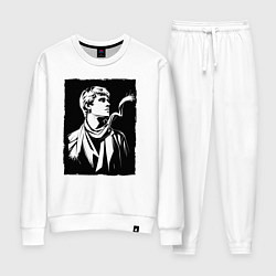 Костюм хлопковый женский Есенин в стиле стрит-арт, цвет: белый
