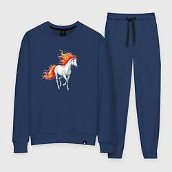 Костюм хлопковый женский Белая лошадь с огненной гривой, цвет: тёмно-синий